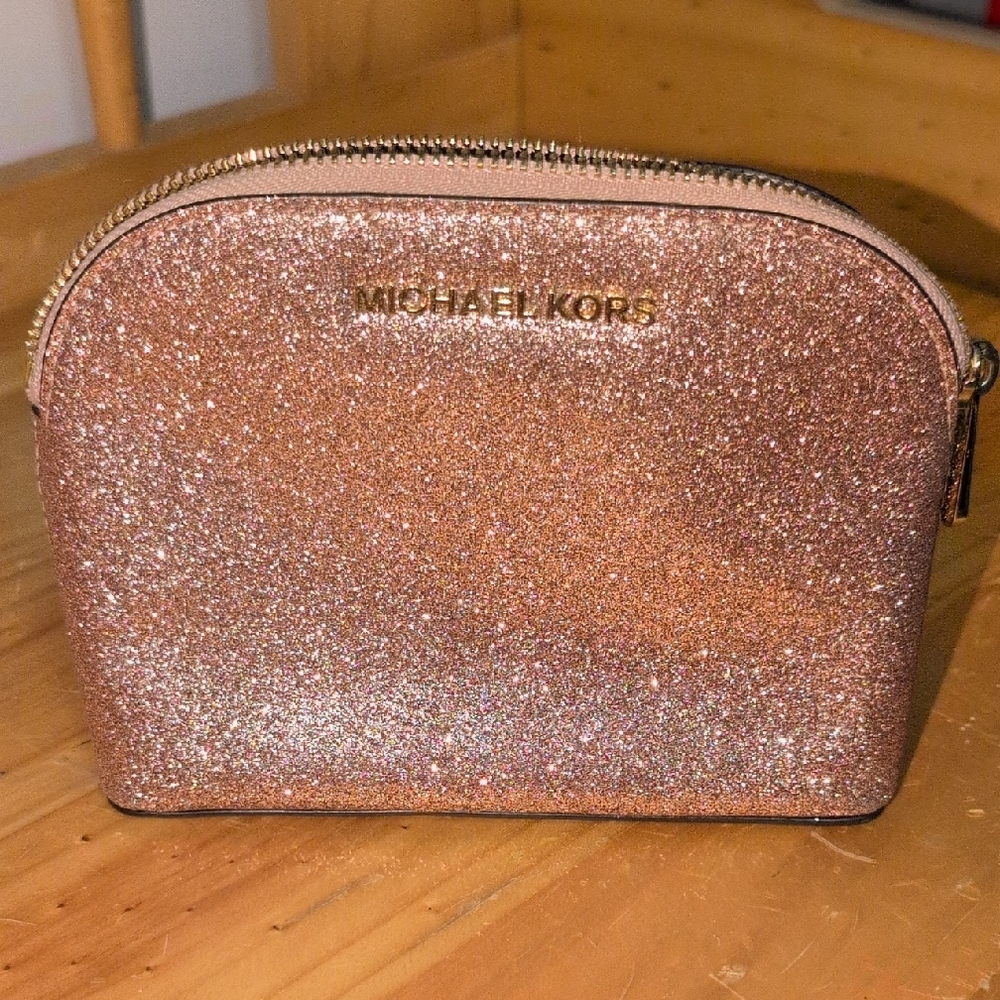 Michael Kors Rose Gold Glitter Cosmetic Case